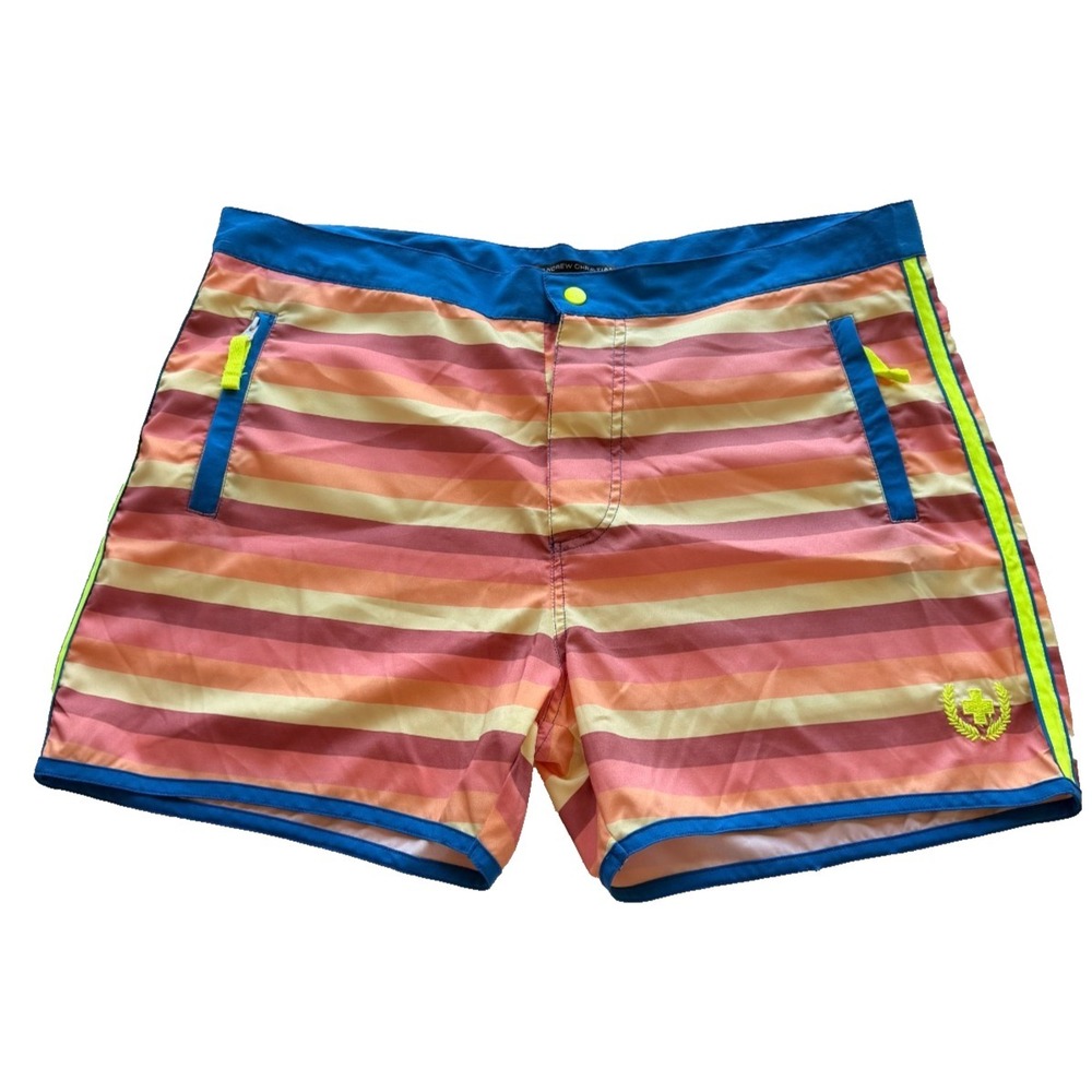 Andrew Christian Mens Swim Shorts Stripe Trunks MEDIUM 36 Beach Pool Surfer